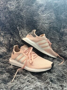 adidas Pink Knit Women's Athletic Sneakers with White Stripes
